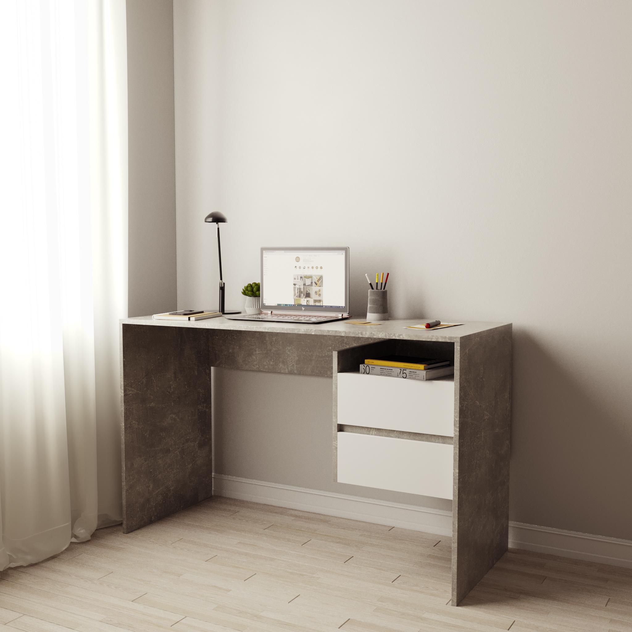 Комп'ютерний стіл з висувними шухлядами 1250х750х500 мм Бетон/Білий (ST-06) - фото 1 Комп'ютерний стіл з висувними шухлядами 1250х750х500 мм Бетон/Білий (ST-06) - фото 1