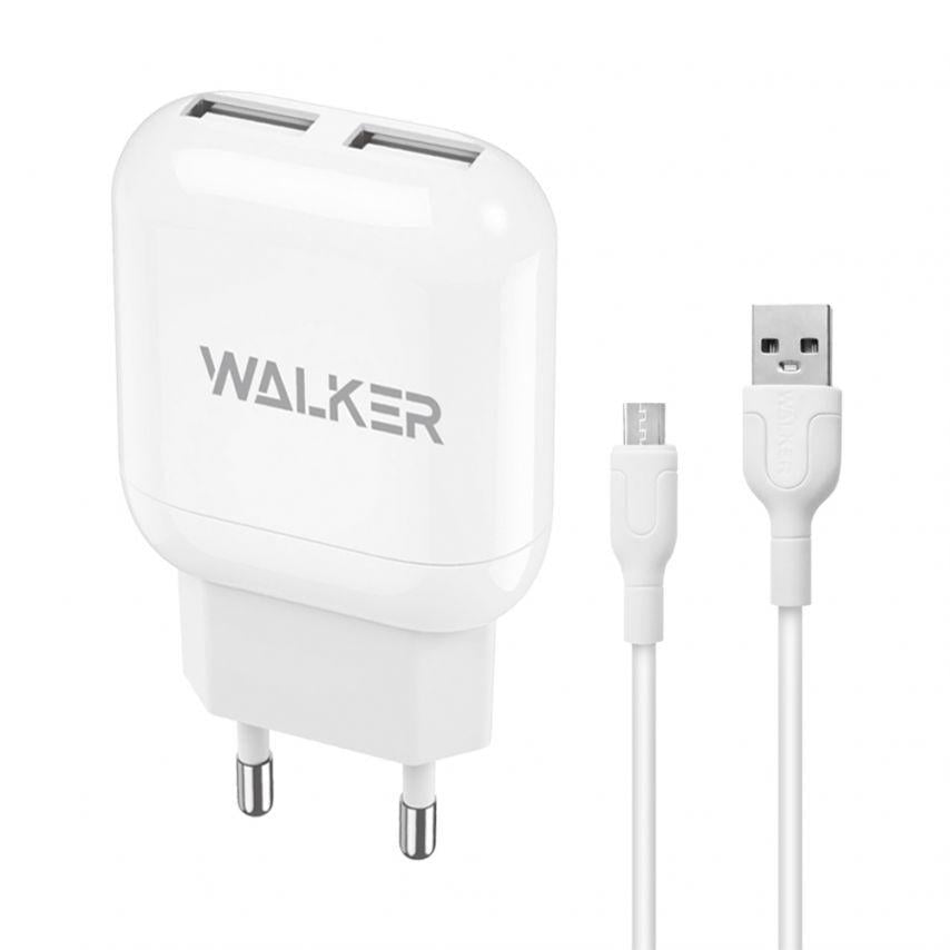 Адаптер Walker 2USB/2,4A/Data Cable USB to Micro White (WH-33)