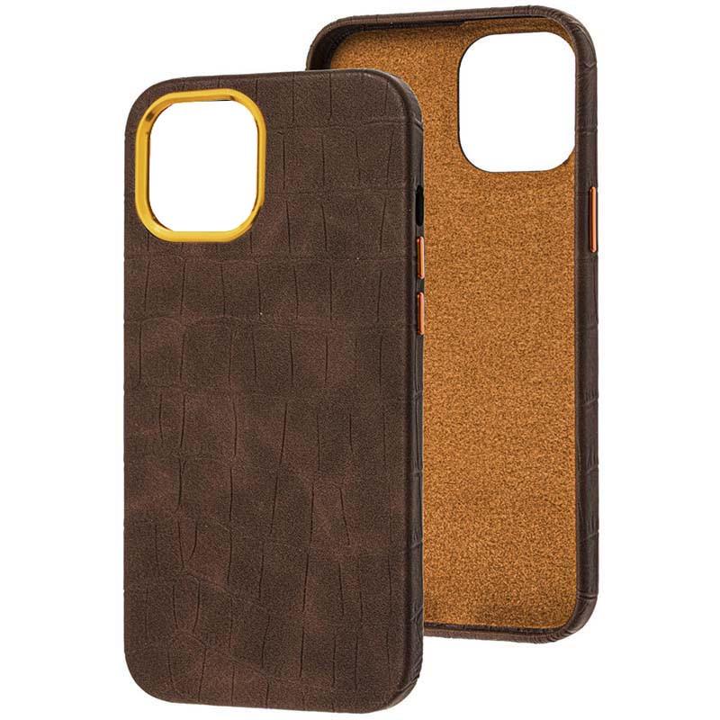 Противоударный кожаный Чехол Epik Croco Leather для Apple iPhone 14 Plus (6.7") Brown