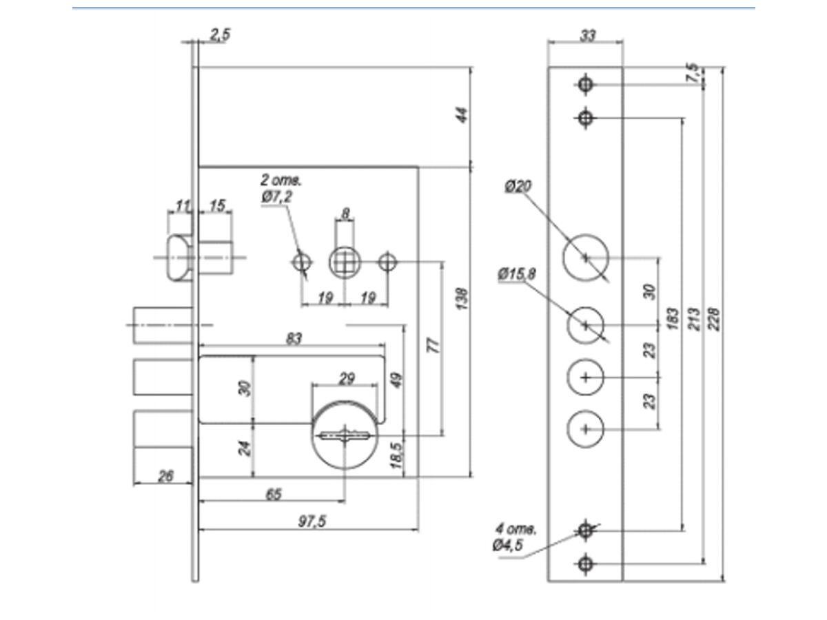 Замок врезной сувальдный Avers 50.11 (082064E) - фото 2