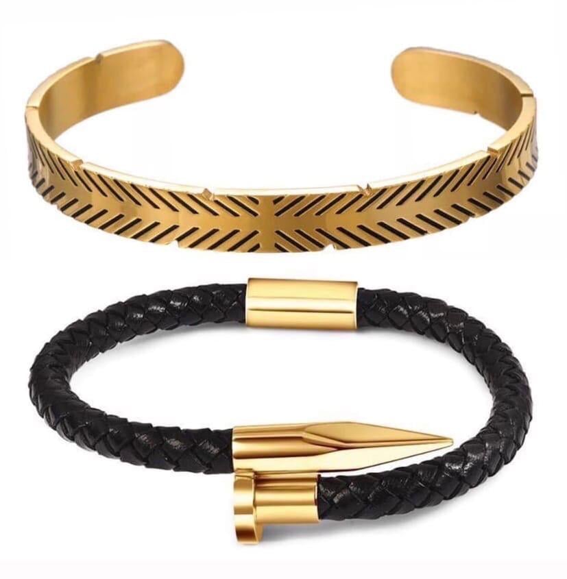 Комплект браслетів зі шкіри та сталі р. 14 (12096)