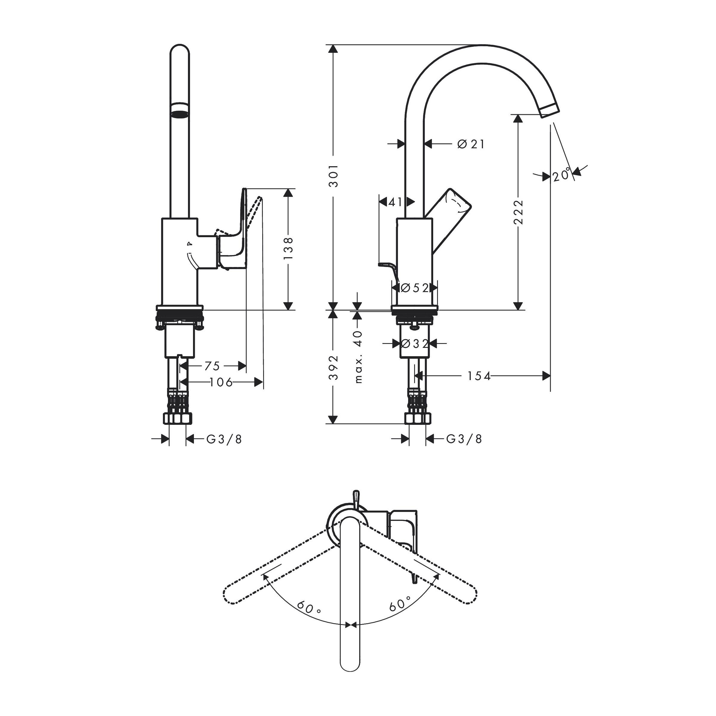 Смеситель для умывальника Hansgrohe Rebris E 72576000 однорычажный Хром (149153) - фото 2 Смеситель для умывальника Hansgrohe Rebris E 72576000 однорычажный Хром (149153) - фото 2