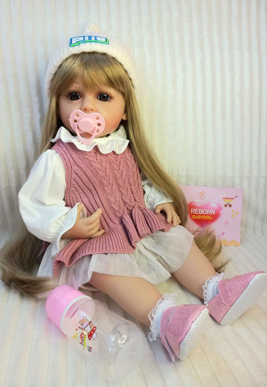 Кукла Reborn Злата винил-силиконовая с соской/бутылочкой 55 см (1723663458) - фото 4