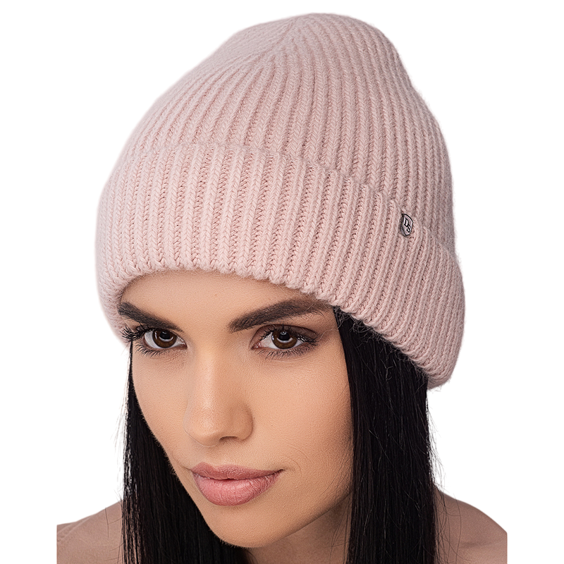 Шапка кашемировая женская Leks АВЕНЮ одинарная с подворотом удлиненная one size Светло-пудровый