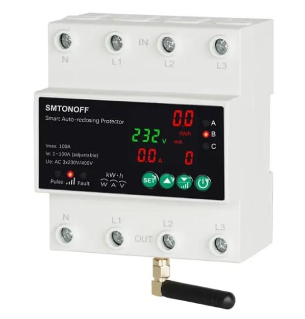 Реле напряжения с WiFi на 100А Smtonoff 3-фазное