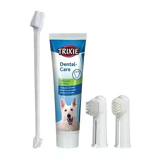 Набор для профессиональной чистки зубов собак Trixie зубная паста/щетка/силиконовые насадки Набор для профессиональной чистки зубов собак Trixie зубная паста/щетка/силиконовые насадки