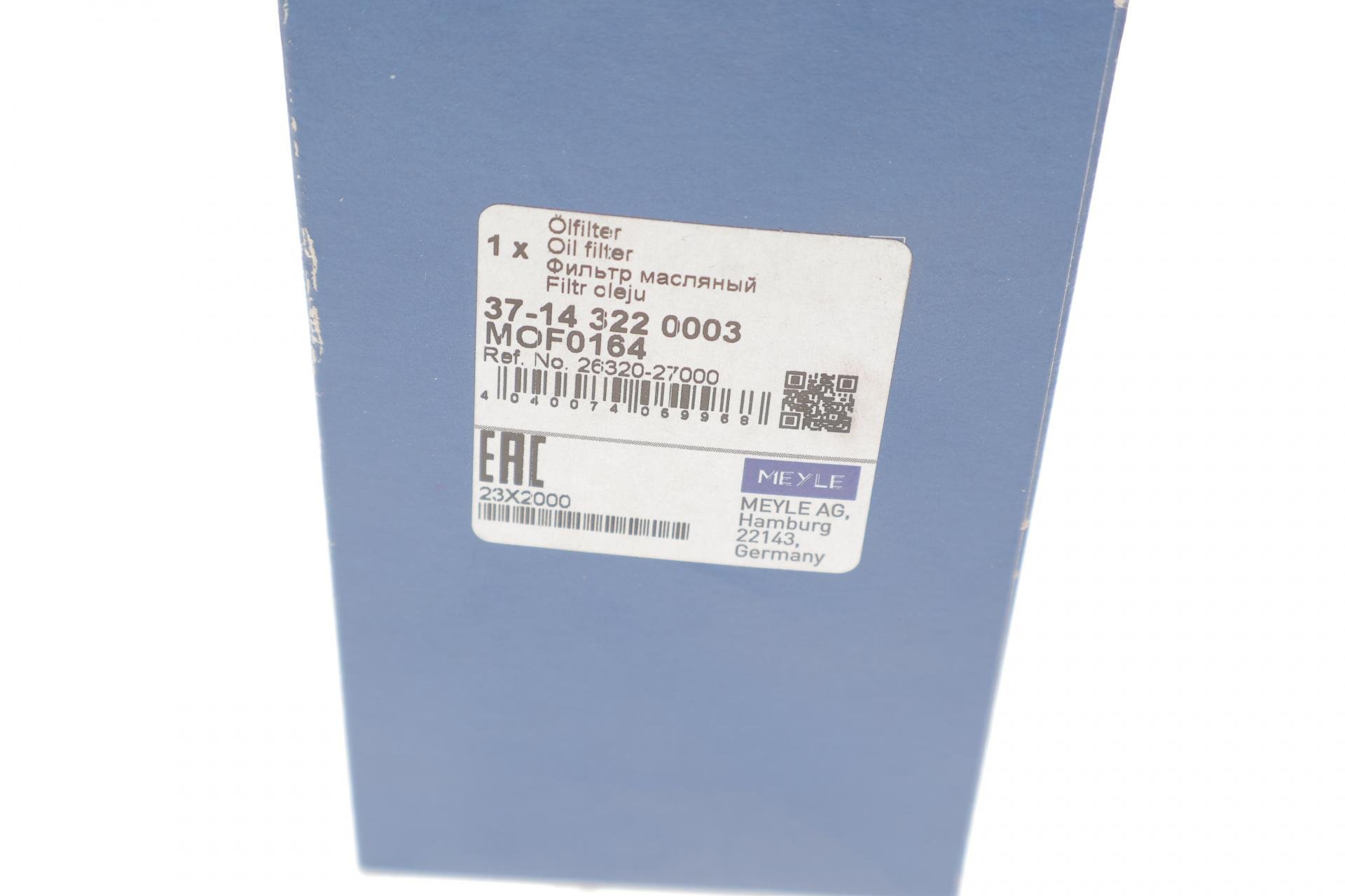 Фильтр масляный Meyle для Hyundai Tucson/Kia Sportage 2,0 CRDi 04- (37-14 322 0003)