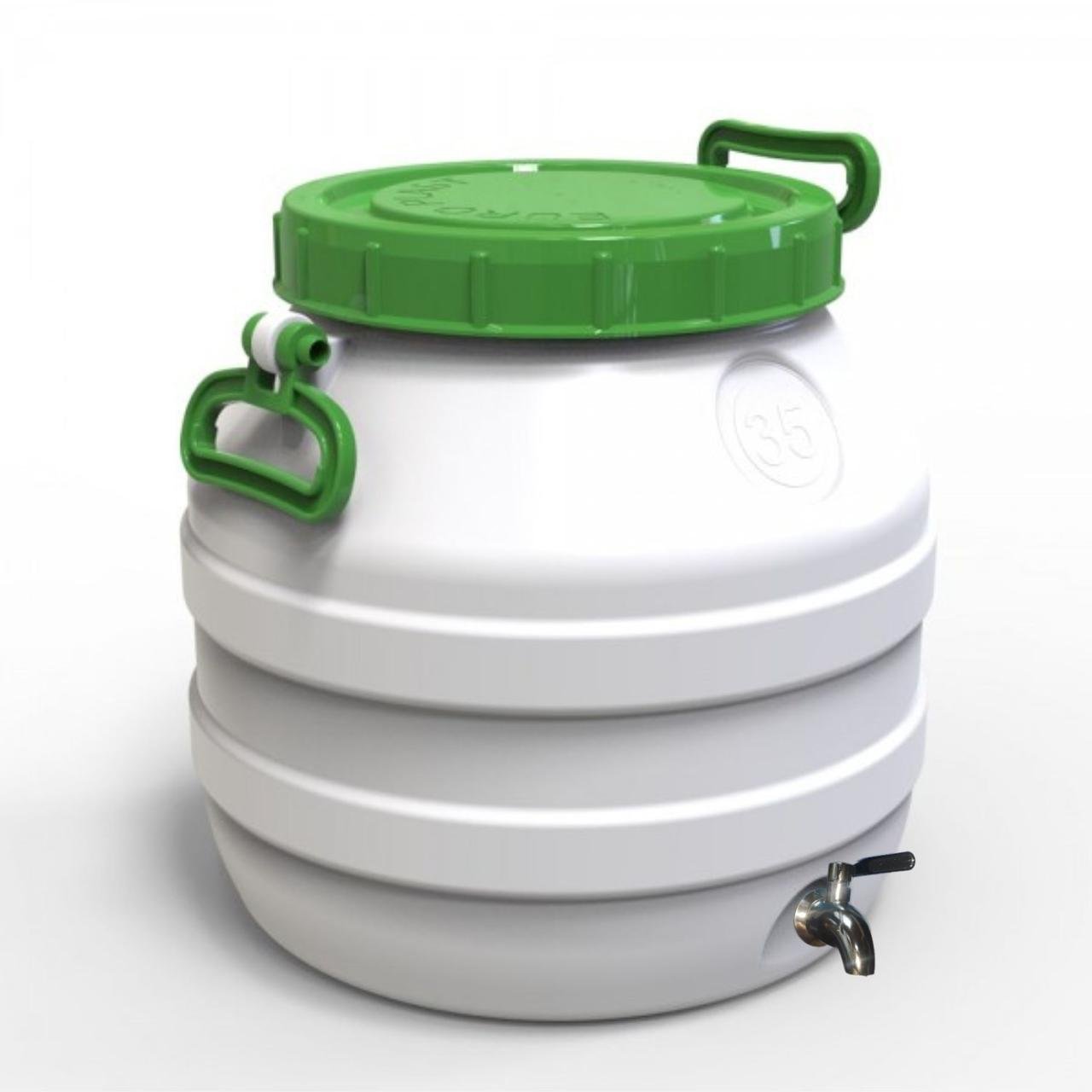Бидон пищевой Евро Пласт с нержавеющим краном AISI 304 зеленая крышка 35 л (173453) - фото 1