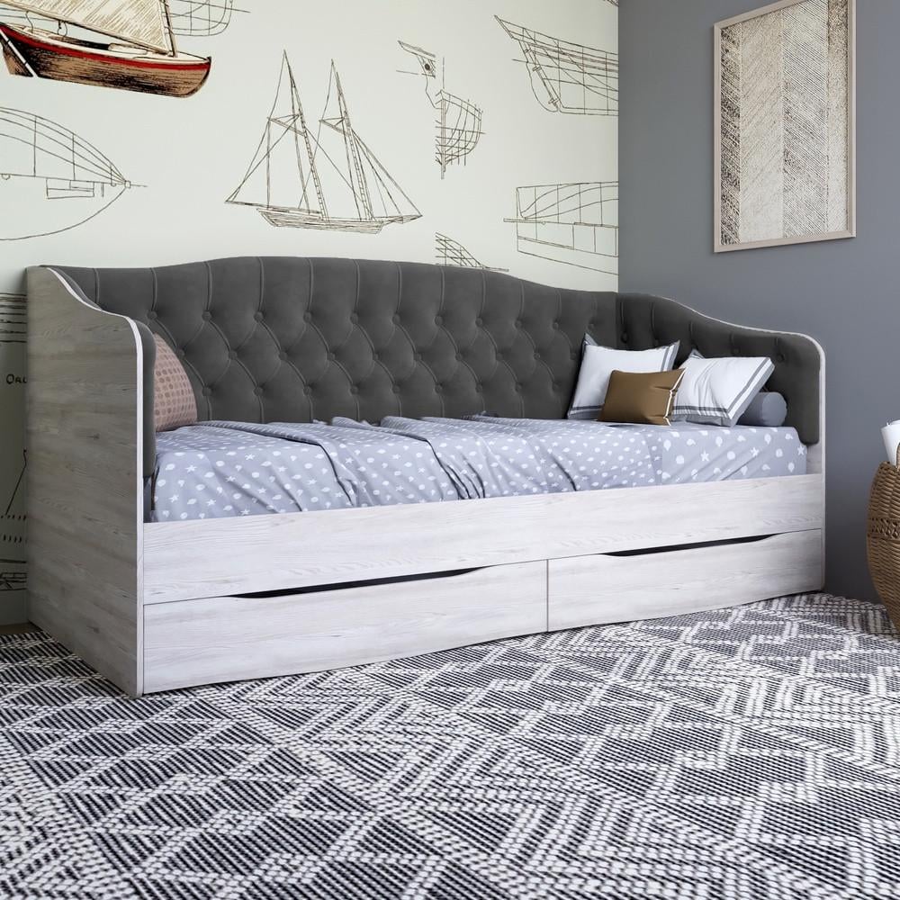 Кровать детская односпальная Lion Л-9 с мягкой спинкой и выдвижными ящиками 190x90 см Самоа Дымчатый/Лили-95 (Lion-041496)