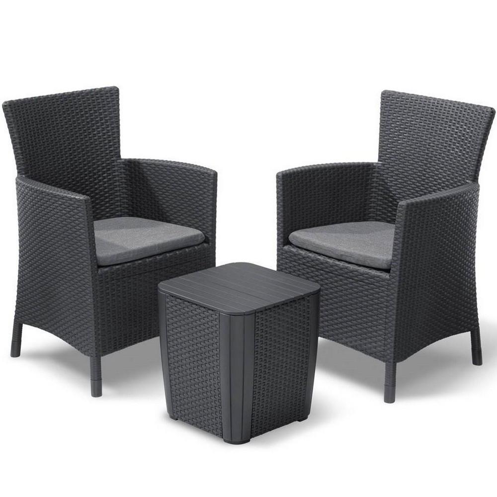 Комплект садових меблів Keter Iowa Balcony Luzon Flat 2 крісла та 1 стіл Графітовий (223929)