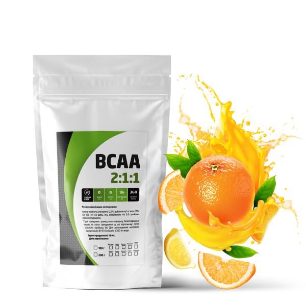 Комплекс амінокислотний BCAA 2:1:1 Апельсин 99% білка на 10 порцій 100 г (21-125-bcaa-ap100) - фото 1 Комплекс амінокислотний BCAA 2:1:1 Апельсин 99% білка на 10 порцій 100 г (21-125-bcaa-ap100) - фото 1