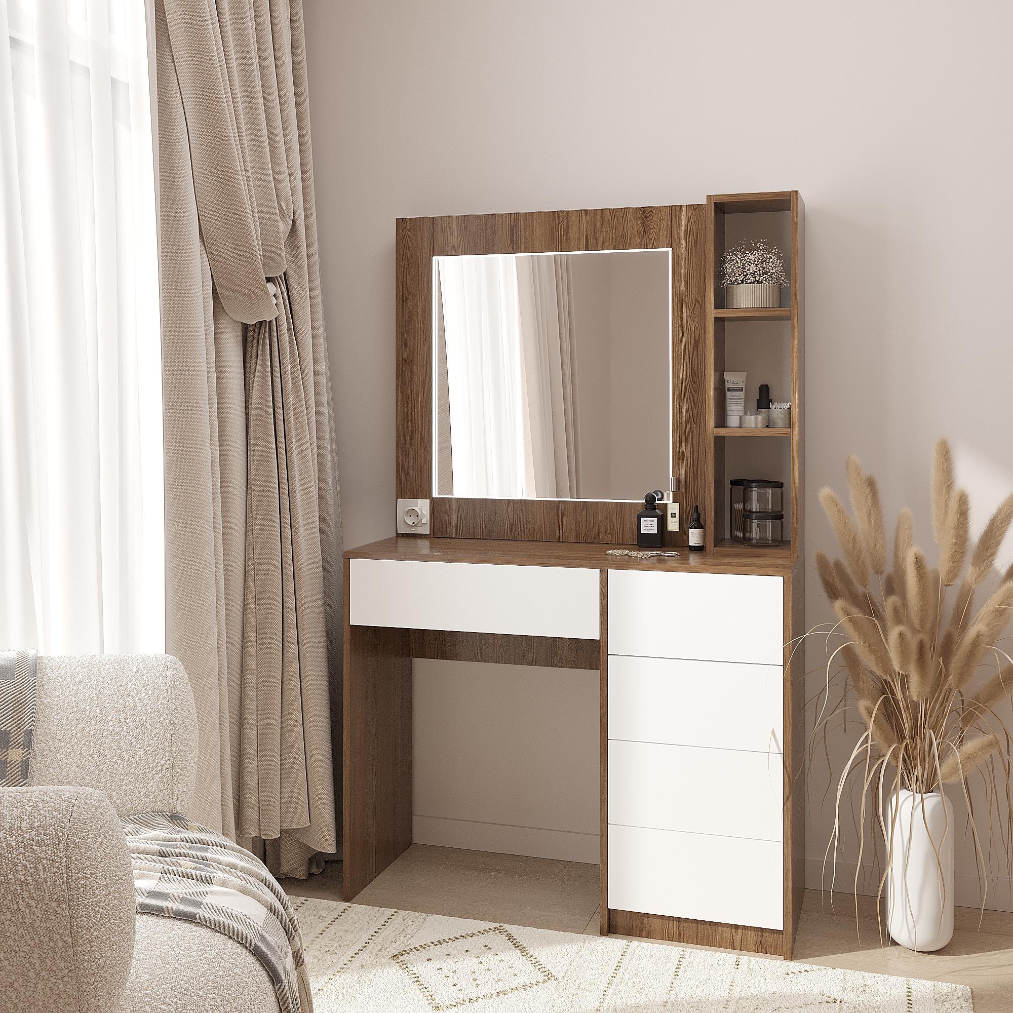 Туалетный столик с LED подсветкой ТЗ-LED 1600х1000х380 мм Дуб Родос/Белый Туалетный столик с LED подсветкой ТЗ-LED 1600х1000х380 мм Дуб Родос/Белый