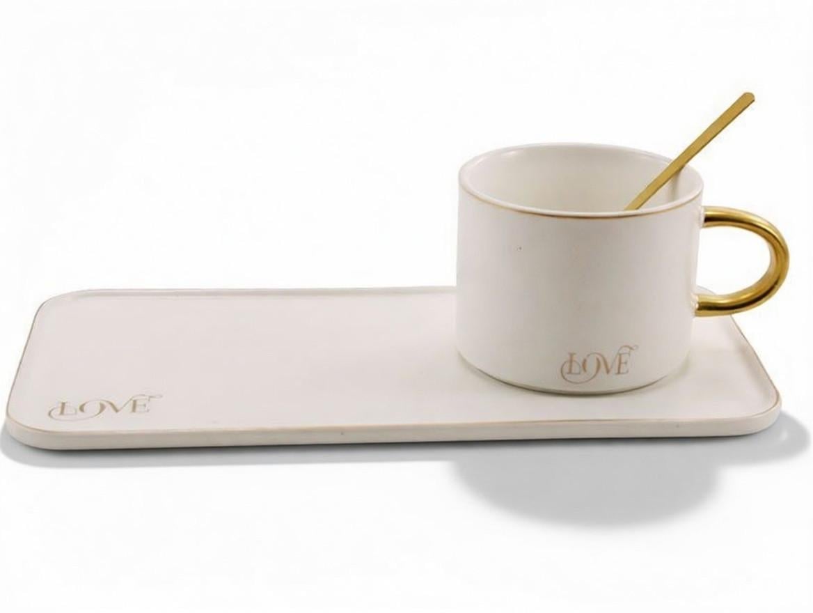 Чашка порцелянова з блюдцем та ложкою Interos LOVE 200 мл (3411)