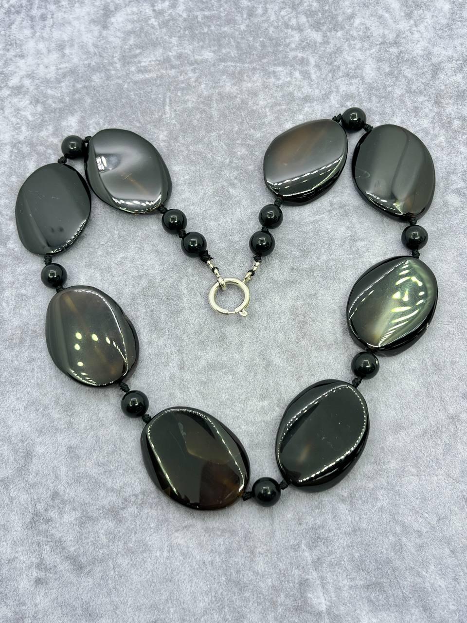 Бусы агат 50 см Черный (10201)