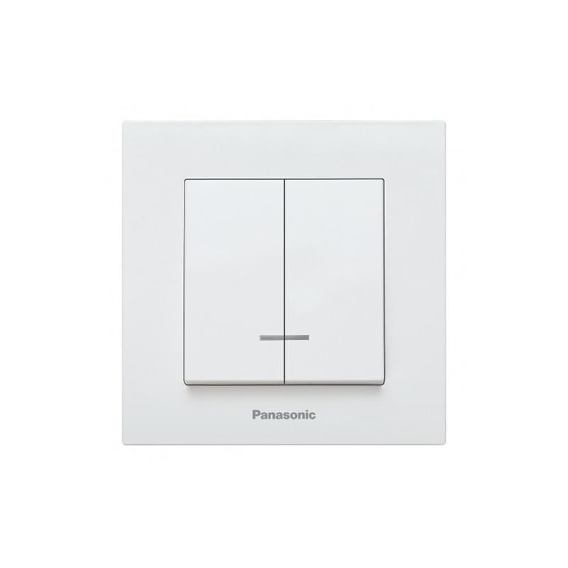 Выключатель двухкнопочный Panasonic Karre Plus 55 с подсветкой и рамкой ABS Белый (WDTC90102WH-UA1)