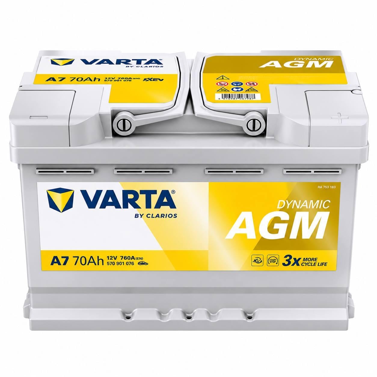 Акумулятор автомобільний Varta AGM A7 70 Ah 760A R+ 12V (3144381485)