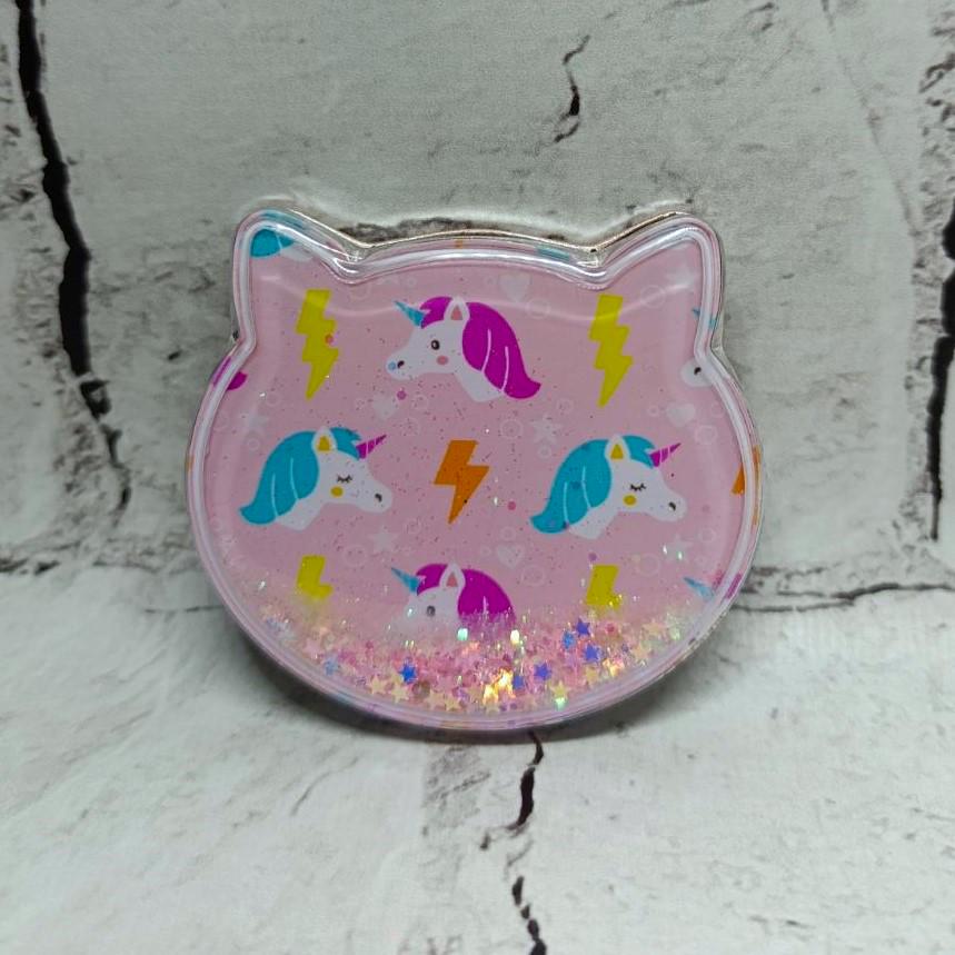 Зеркало карманное косметическое Единорог жидкие блестки 7,5х7 см (А51-9)