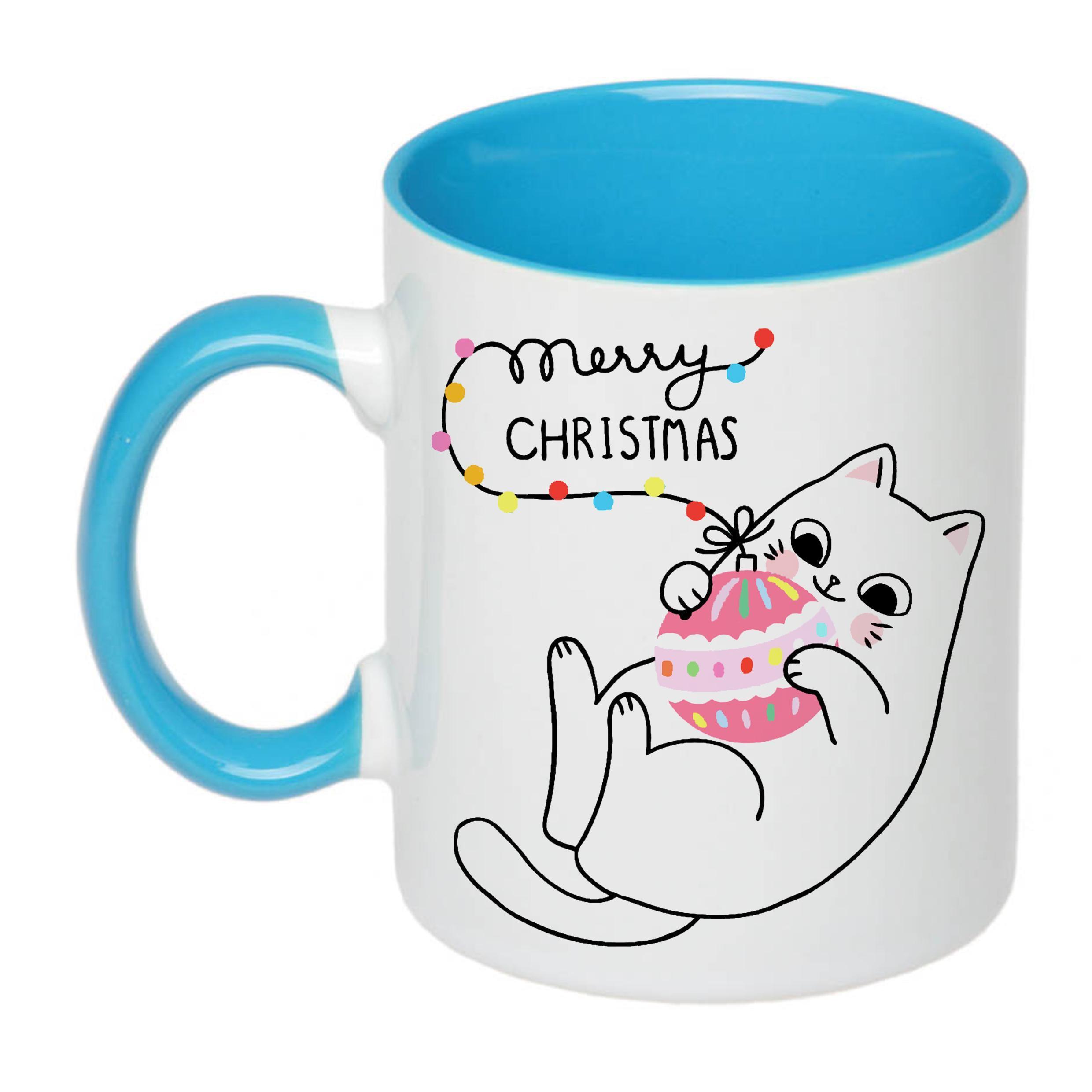 Чашка с печатью Marry Christmas cat 330 мл Голубой (21240)