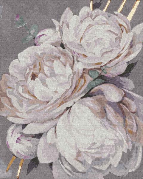 Картина по номерам Идейка Цветы Белоснежные пионы с золотой краской 40х50 см в термопакете (KHO3115)