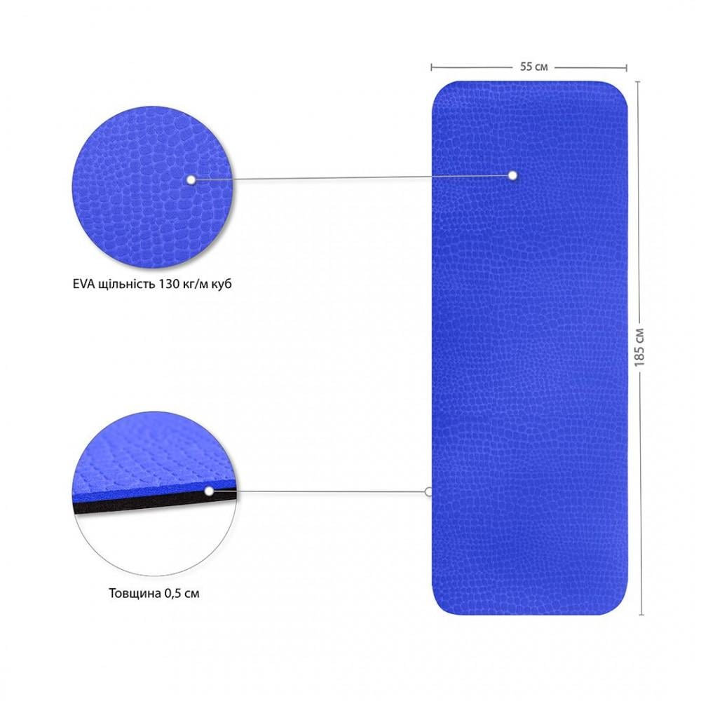 Коврик IVN для йоги и фитнеса 1850х550х5мм EVA Сине-черный (IV-EV7643BB) - фото 3