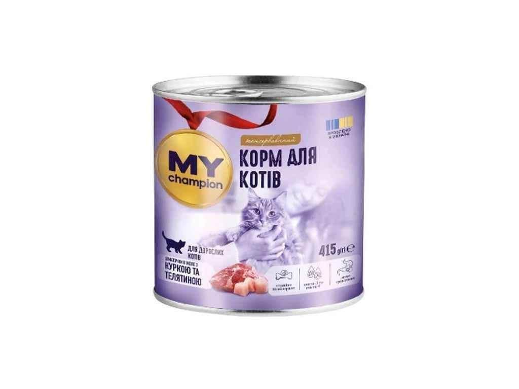 Корм для кошек консервированный Мой чемпион с Курицей и Телятиной 415 г (1088257)