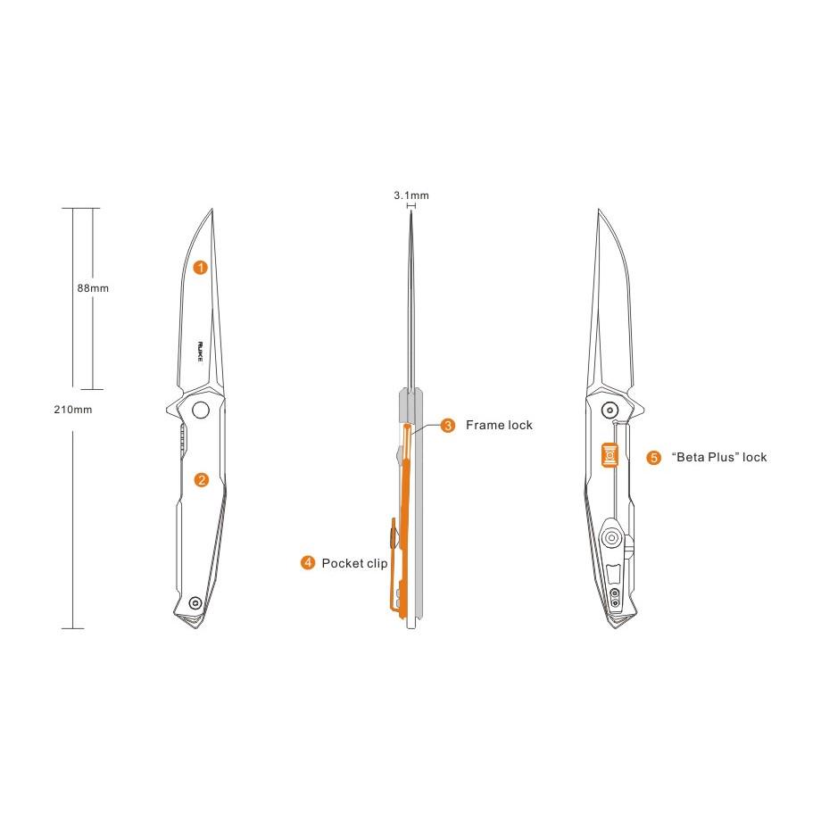 Нож складной Ruike карманный туристический с фиксацией Frame lock 210 мм Silver (P108-SF) - фото 2