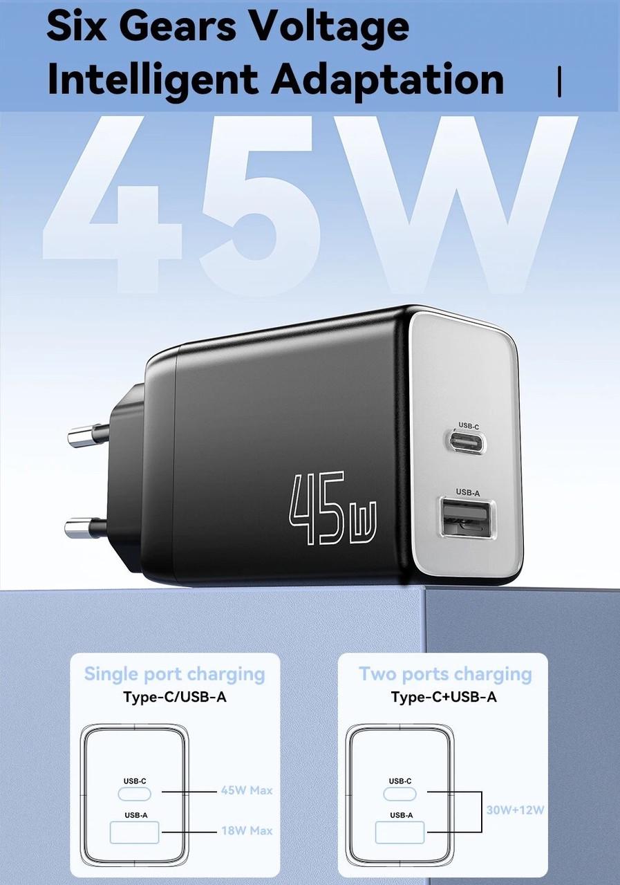 Зарядное устройство сетевое Essager 45W GaN PD USB-C/USB-A (25397397) - фото 2 Зарядное устройство сетевое Essager 45W GaN PD USB-C/USB-A (25397397) - фото 2