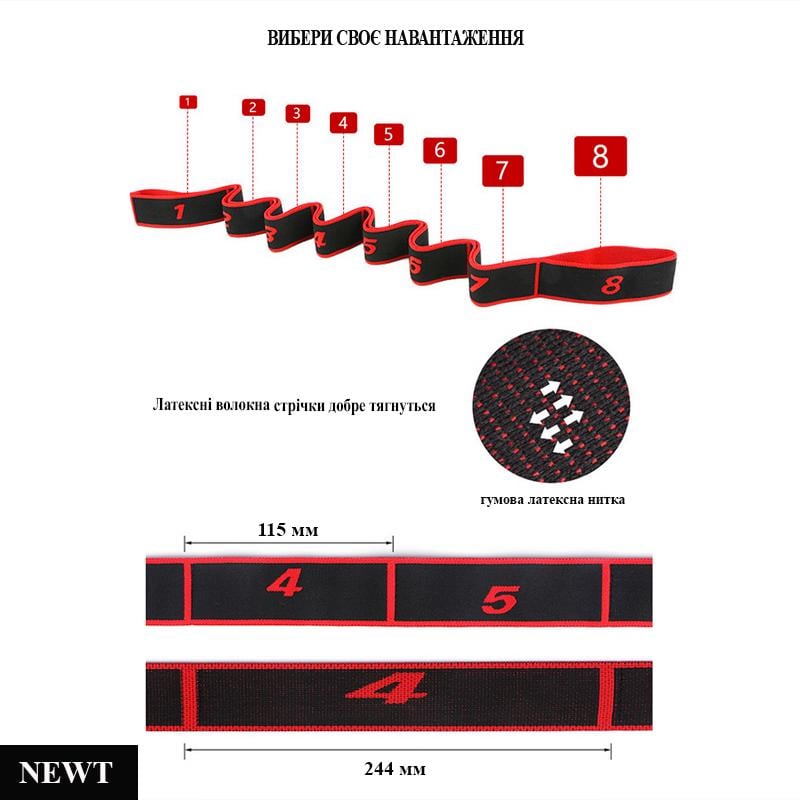 Еспандер стрічковий гумовий Newt Elastiband BJOY 10 кг Червоно-чорний (NE-ELASTI-2R) - фото 2 Еспандер стрічковий гумовий Newt Elastiband BJOY 10 кг Червоно-чорний (NE-ELASTI-2R) - фото 2