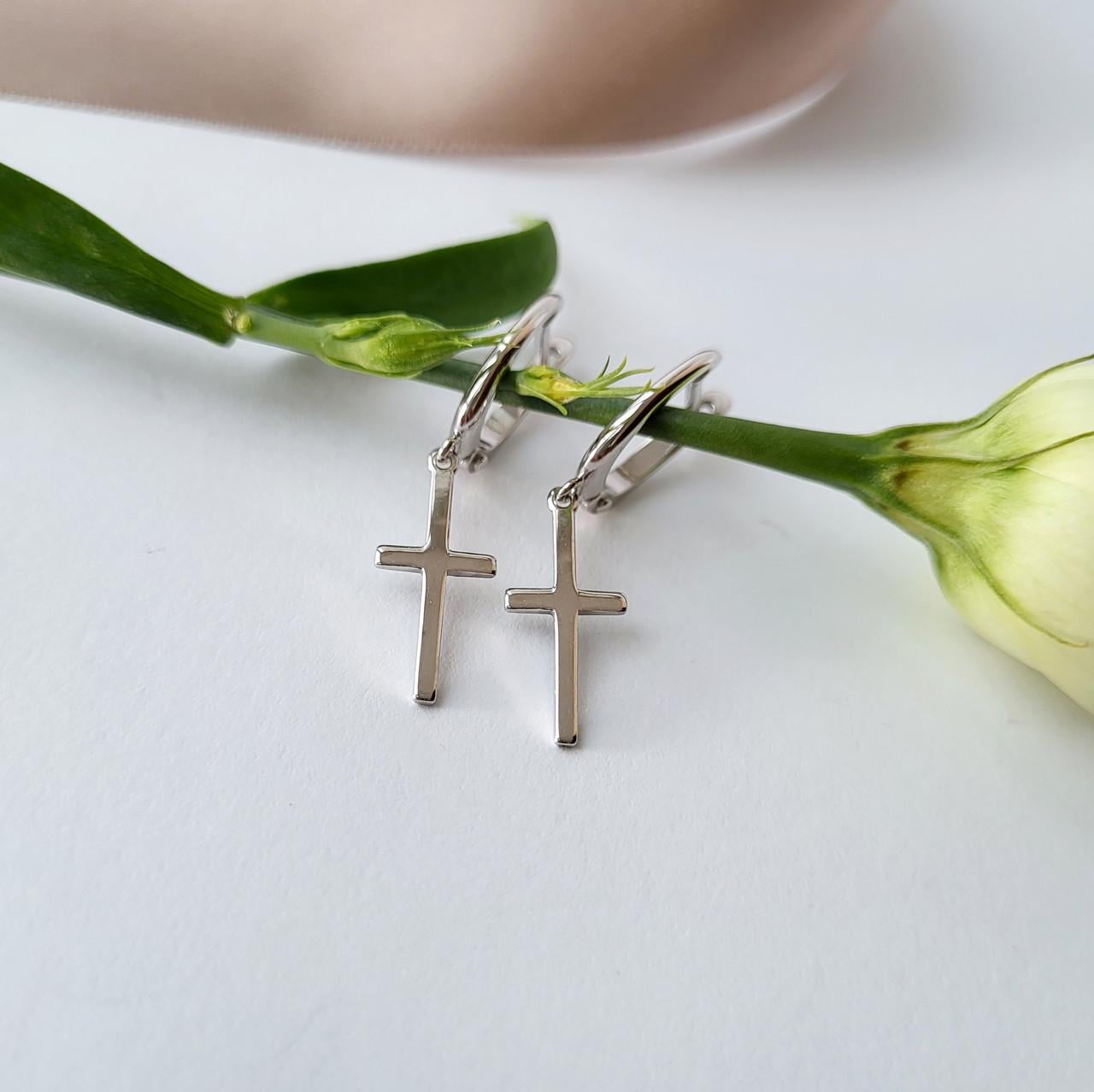 Серьги крестики без камней серебро 925 пробы родированное 1,90 г (82896)