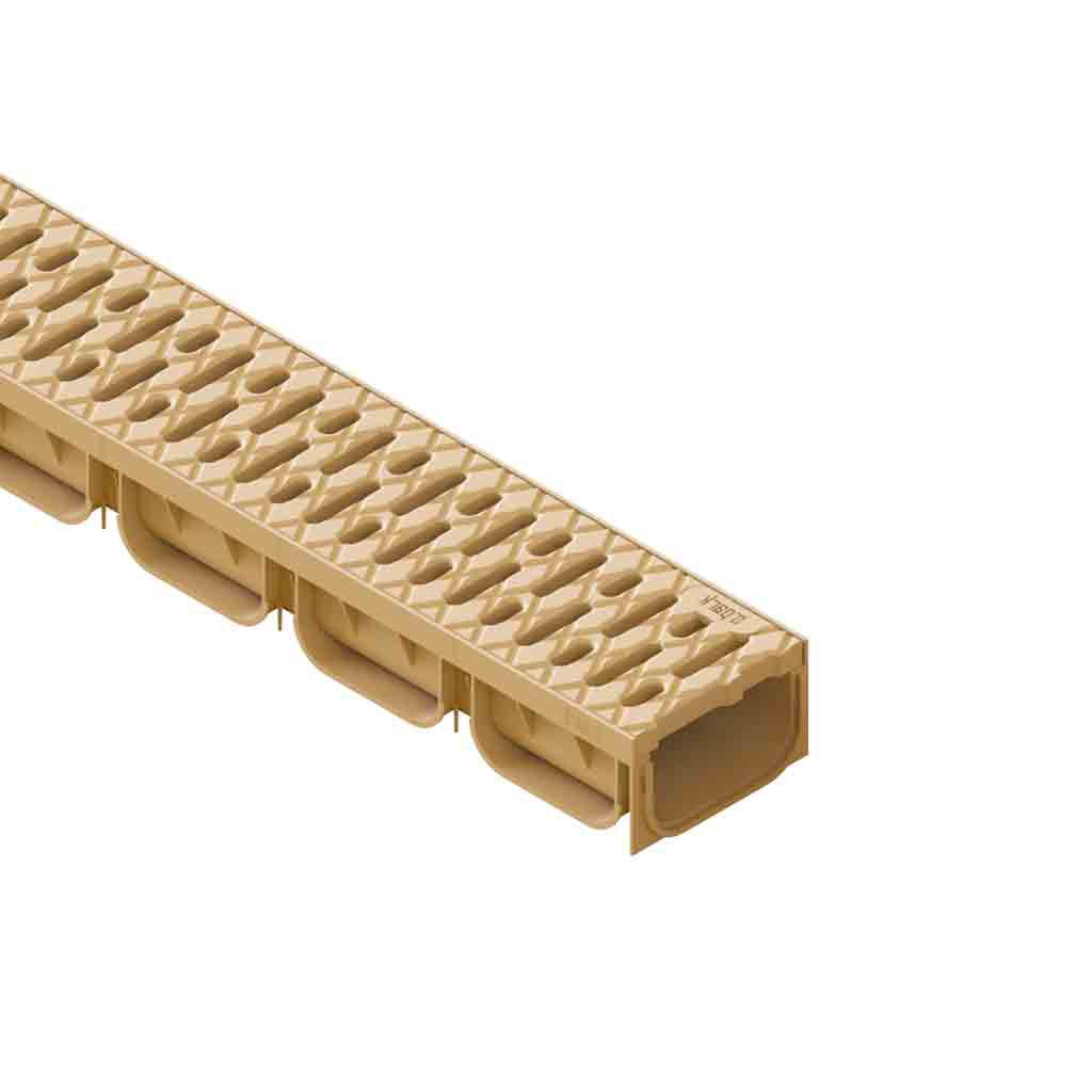 Лоток водоотводный пластиковый Vodaland Easy 2 DN100 70 мм с решеткой пластиковой А15 Песочный (08818 SD)