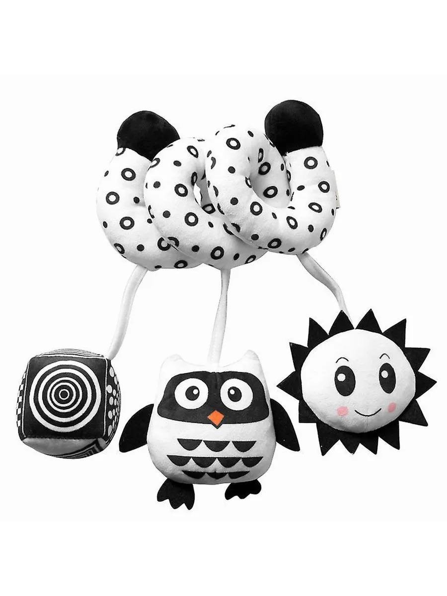 Развивающая дуга с игрушками-погремушками для новорожденных Сова Черно-белый