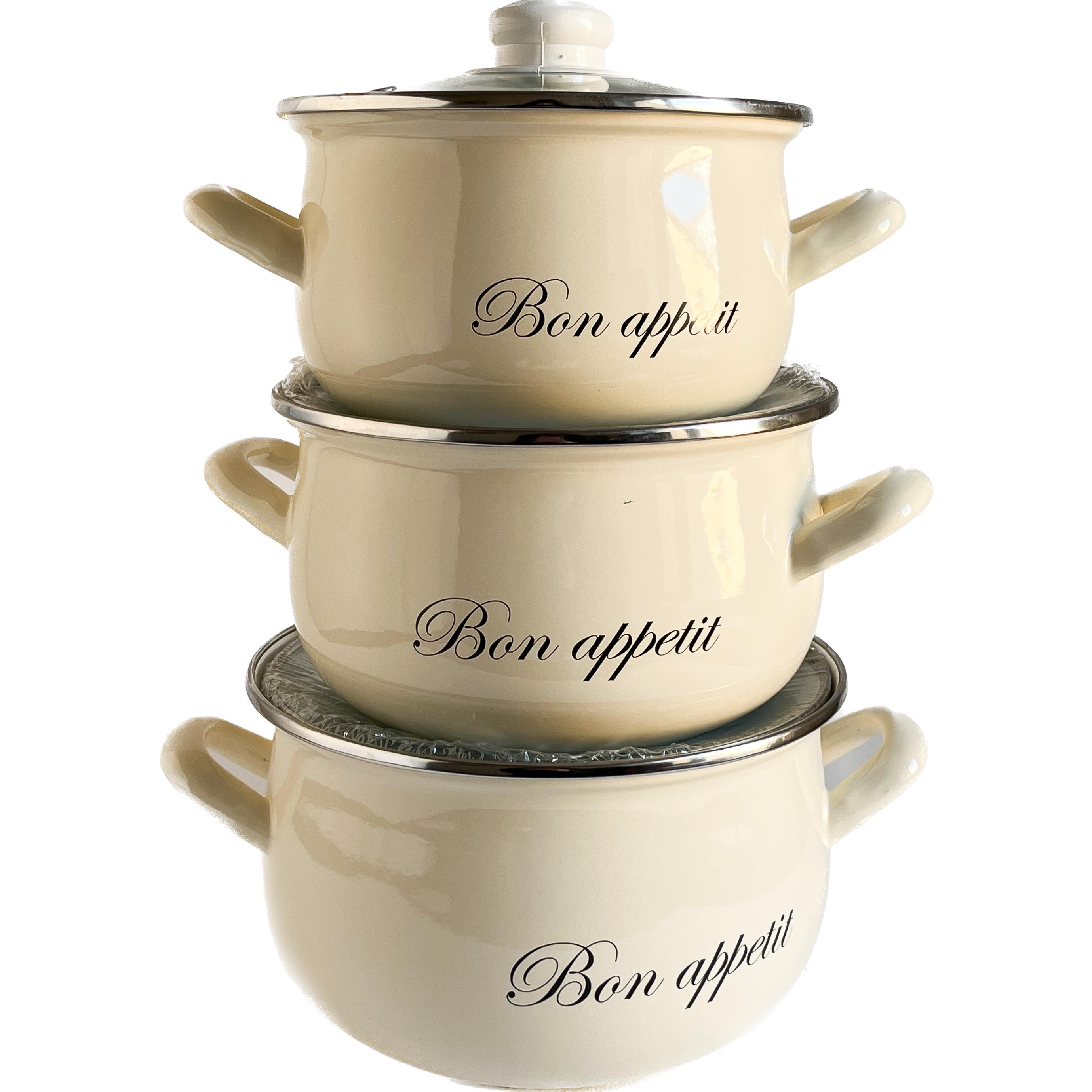 Набір каструль Interos Bon Appetit 3 предмети Кремовий (269954) - фото 1 Набір каструль Interos Bon Appetit 3 предмети Кремовий (269954) - фото 1