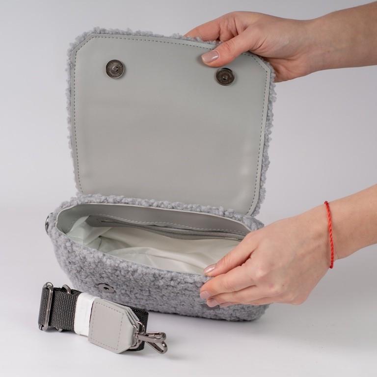 Сумка женская кросс-боди меховая XENIA № 36-23 искусственный мех и из эко-кожи Серый/Белый - фото 4 Сумка женская кросс-боди меховая XENIA № 36-23 искусственный мех и из эко-кожи Серый/Белый - фото 4