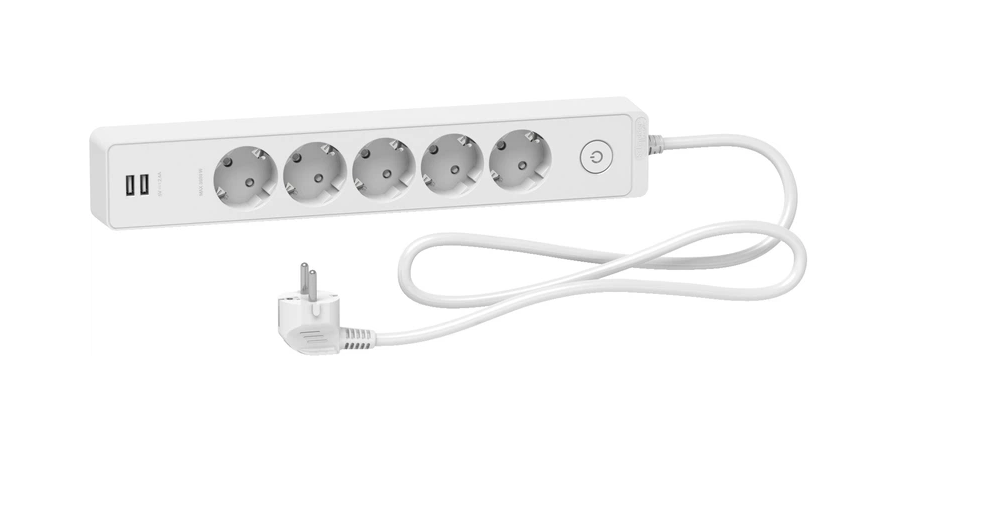 Удлинитель сетевой Schneider Electric 5 розетки 1,5м с заземлением/2xUSB Белый (ST945U1W)