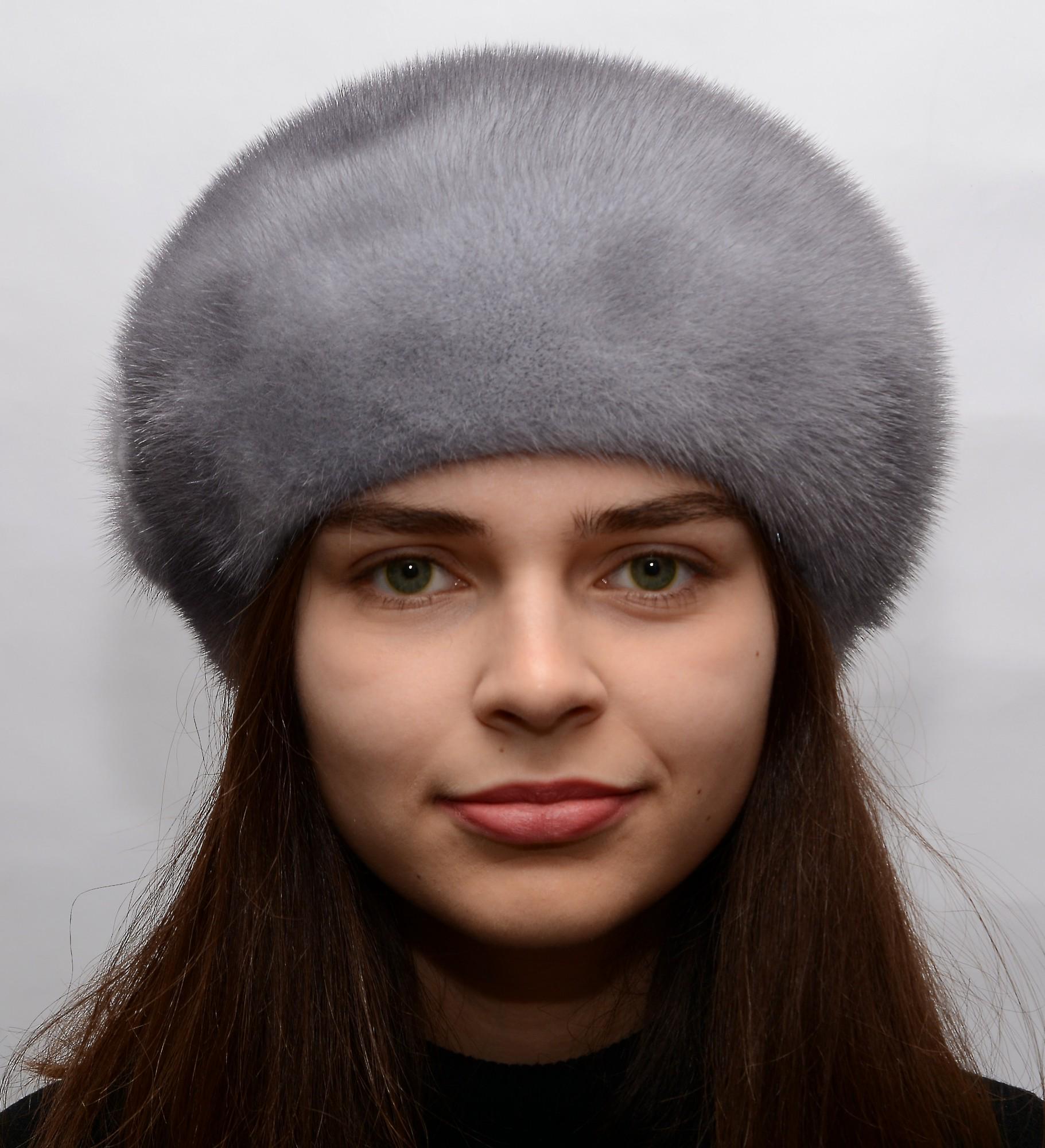 Женский зимний берет Меховой стиль Классический из натурального меха норки XL-XXL Сапфир (024/J)