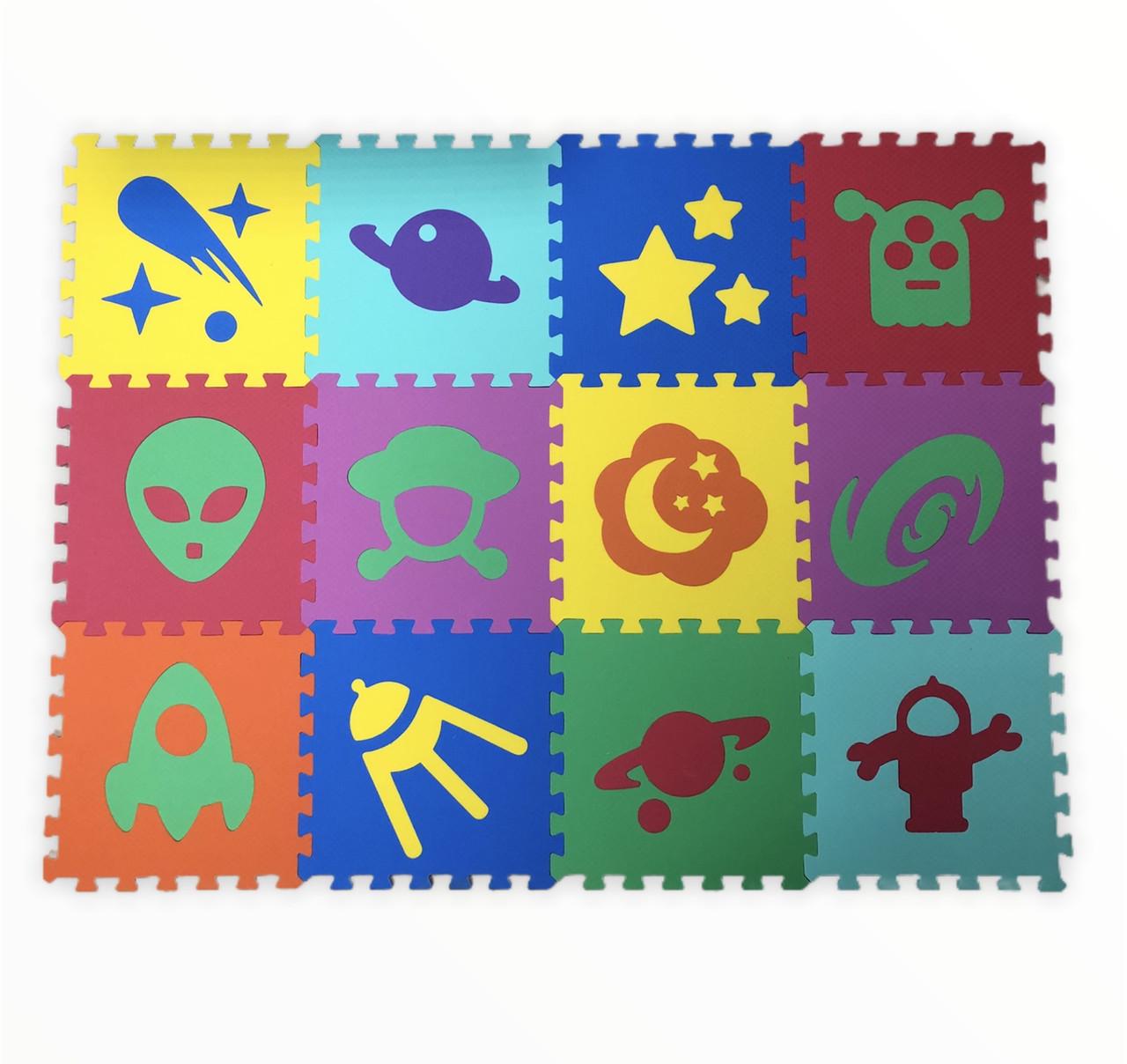 Коврик-пазл Космические приключения EVA 108 м2 толщина 10 мм плотность 100 кг/м3 30х30 см набор 12 шт.