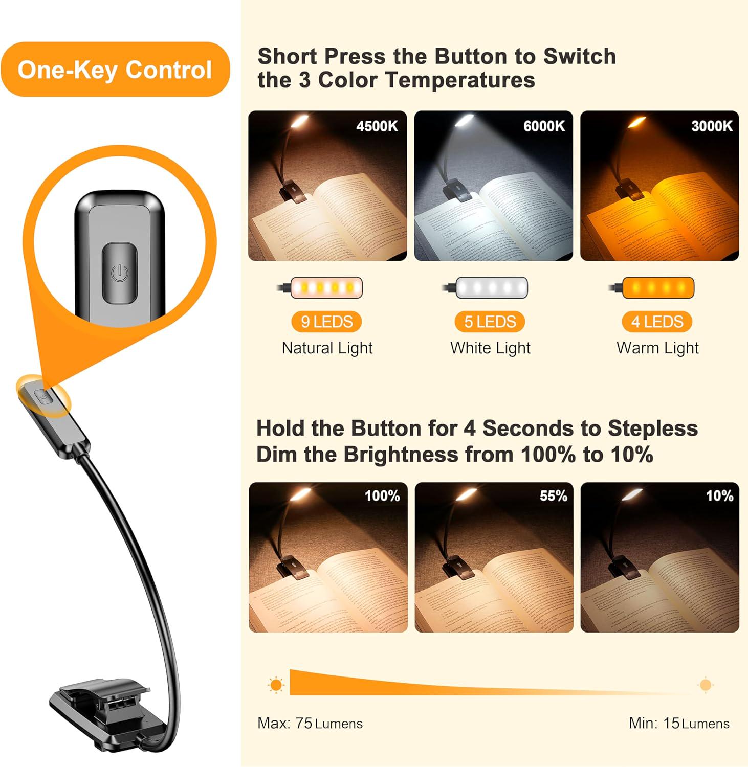 Лампа для чтения Gritin 9 LED аккумуляторная 1000 mAh до 80 ч работы (G1330) - фото 3