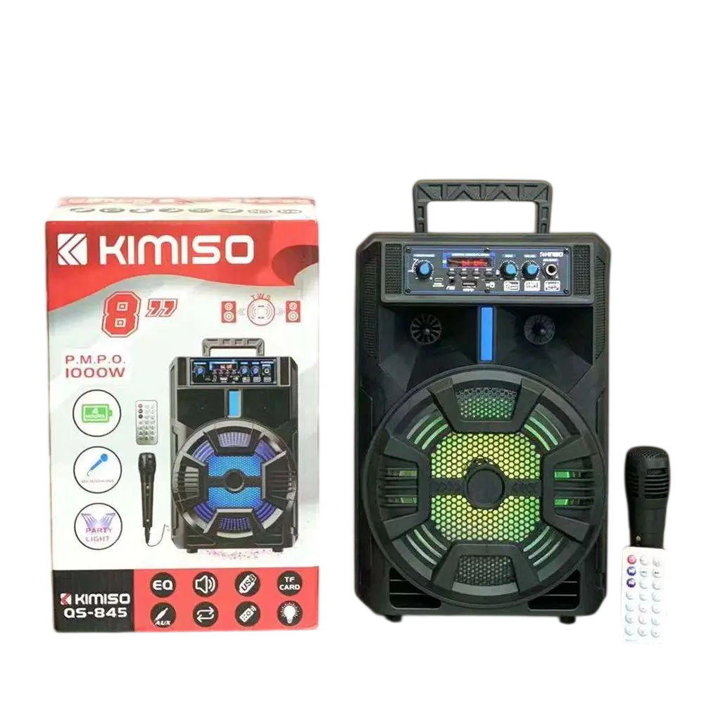 Колонка портативная Bluetooth Kimiso QS-845 USB/BT/FM с поддержкой TF карт микрофоном пультом и светомузыкой Колонка портативная Bluetooth Kimiso QS-845 USB/BT/FM с поддержкой TF карт микрофоном пультом и светомузыкой