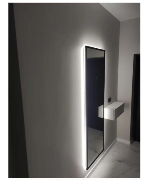 Дзеркало настінне у МДФ рамі з фоновим LED підсвічуванням 160x60 см Чорний (29068624) - фото 2