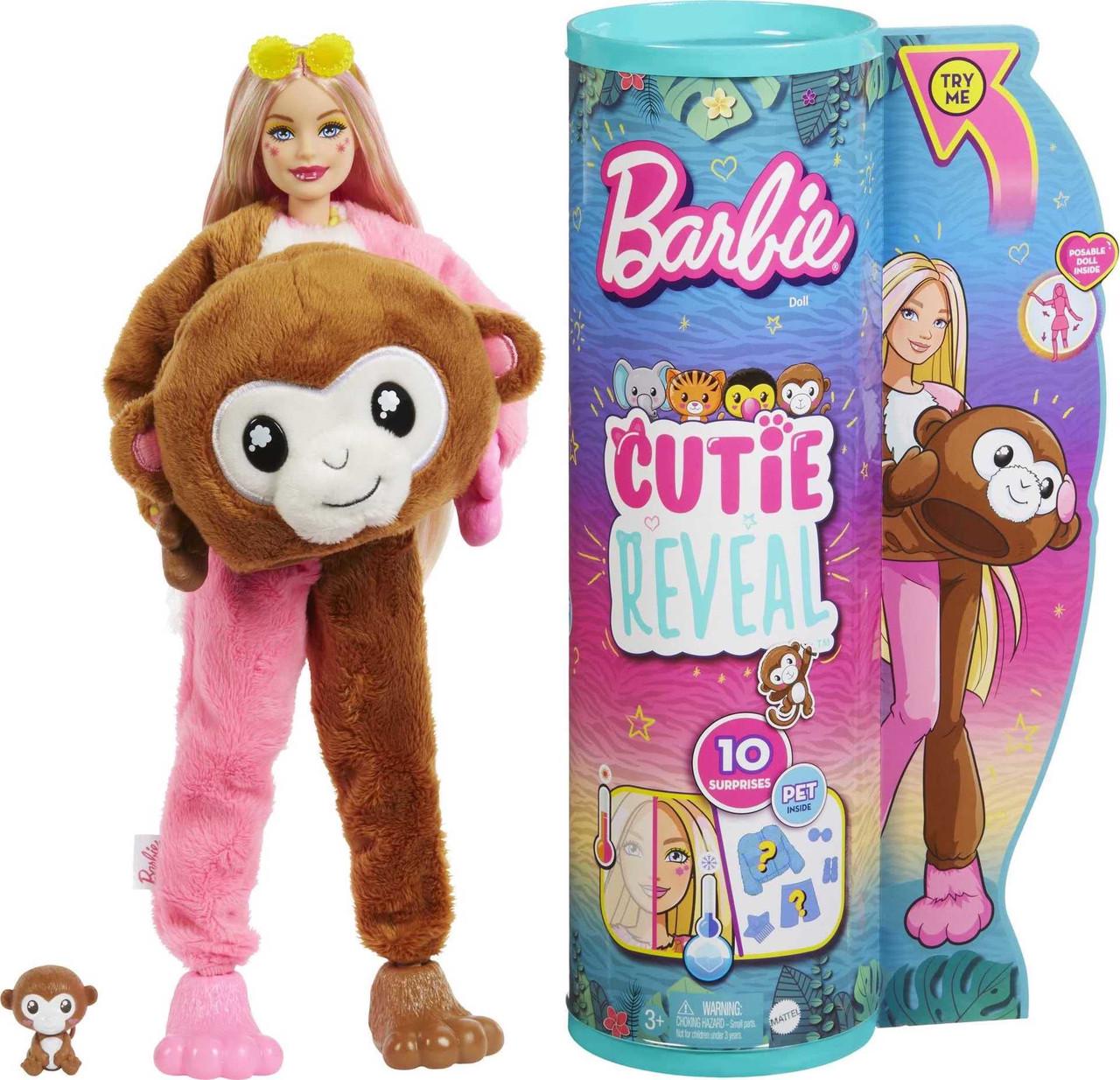 Лялька Барбі Barbie Cutie Reveal плюшевий костюм мавпочка