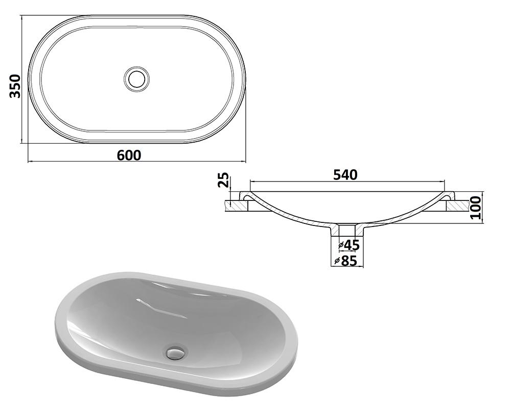 Умывальник Snail Гера 600х350 мм Арктичный (155T333) - фото 8