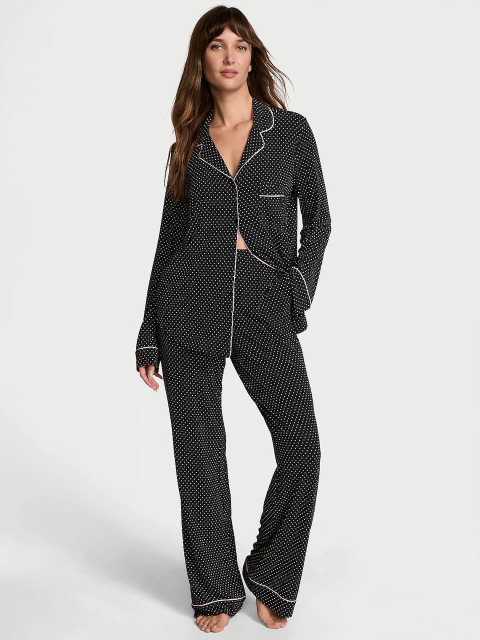 Піжама модал сорочка/штани Victoria's Secret Modal Long Pajama Set Regular XS Чорний (2681287D)