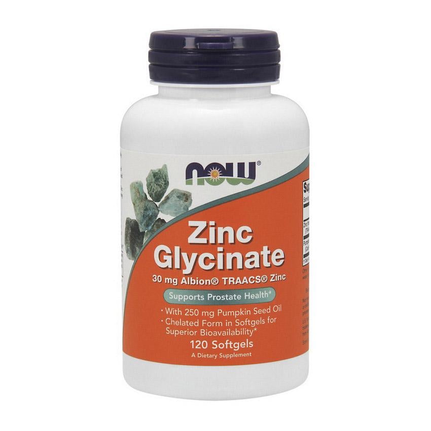 Цинк бисглицинат с маслом семян тыквы NOW Zinc Glycinate 120 мягких капс.