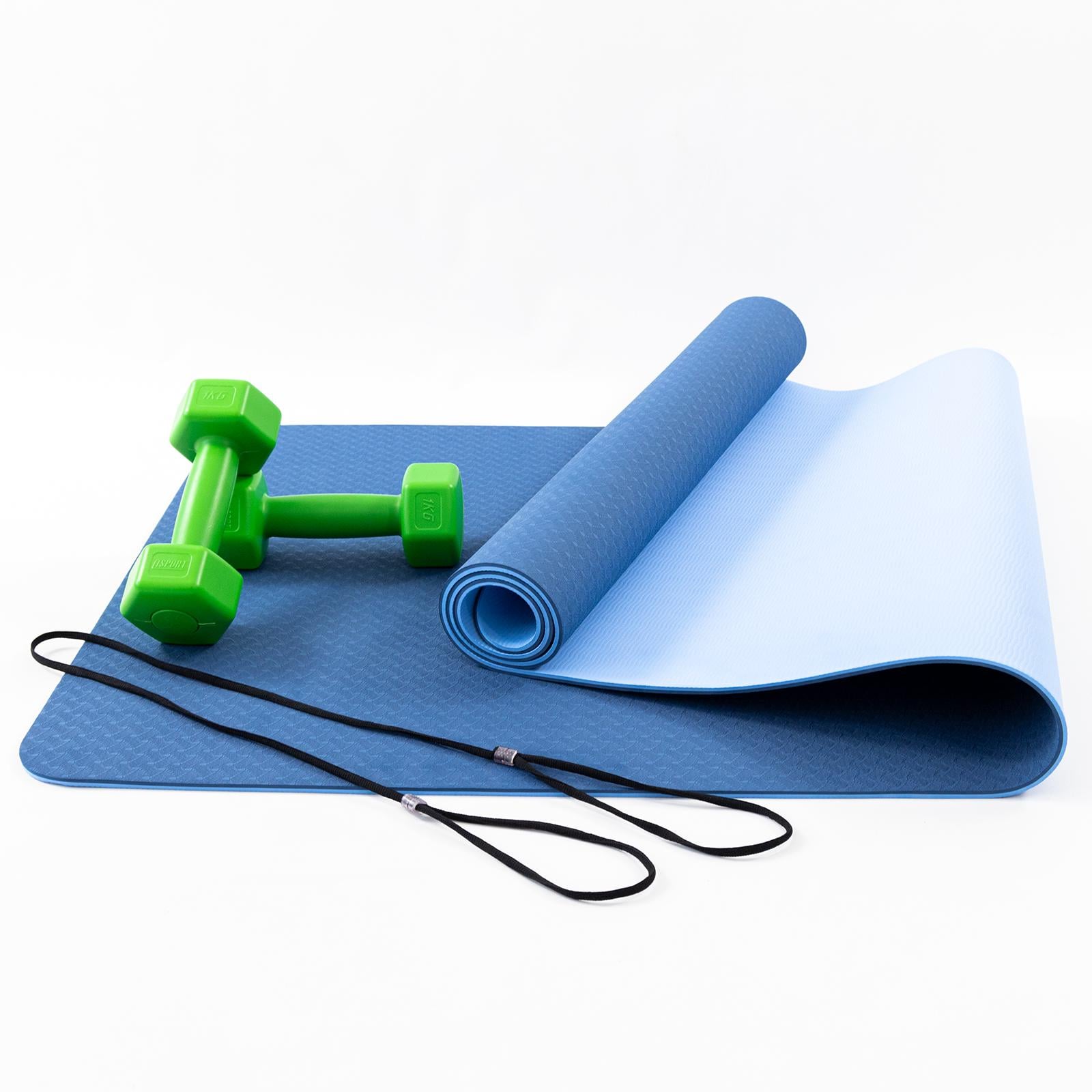 Коврик для йоги и гантели OSPORT n-0093 Set 63 2 шт. по 1 кг Синий/Салатовый (21199)