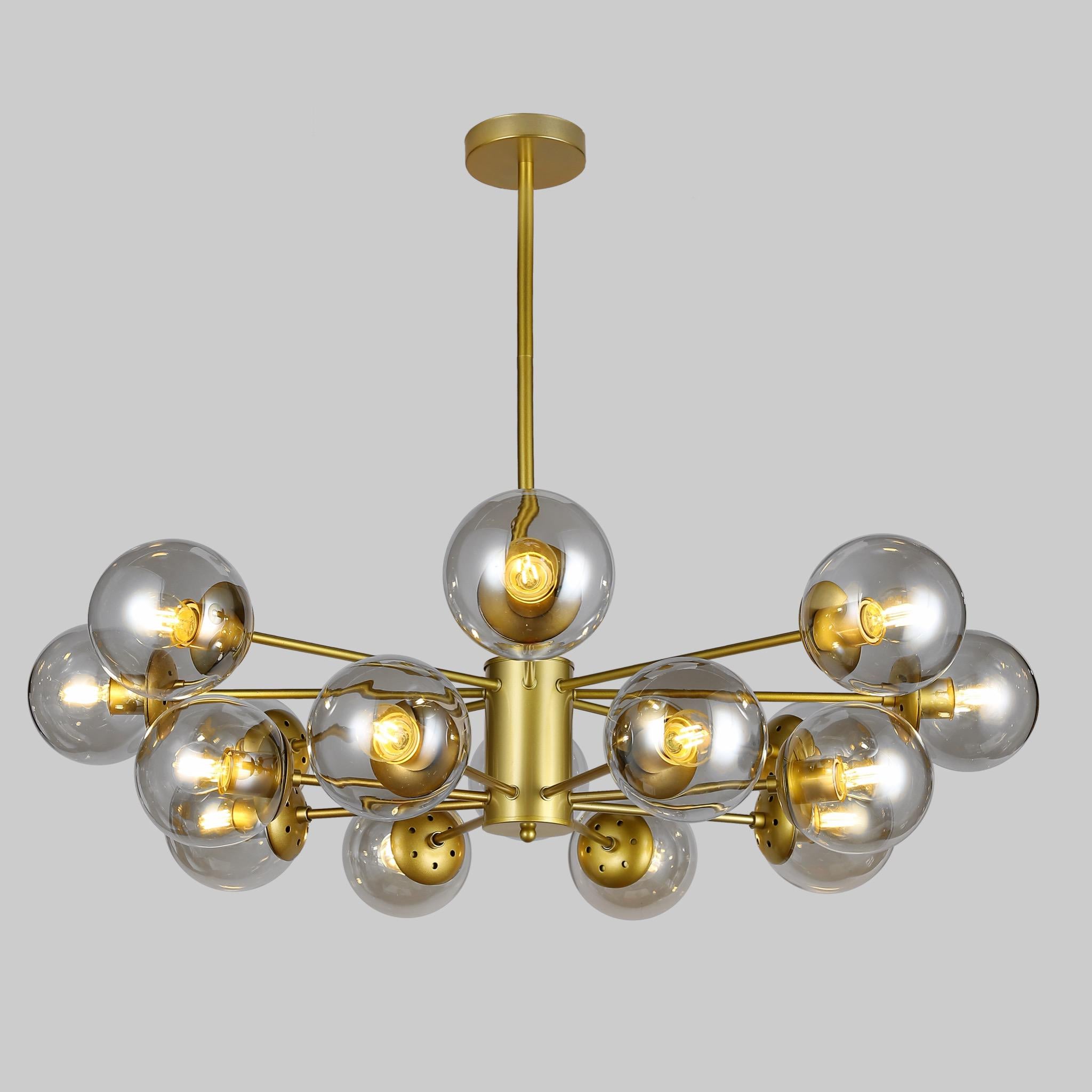 Люстра Molecule на 16 ламп с прозрачными плафонами Золотой