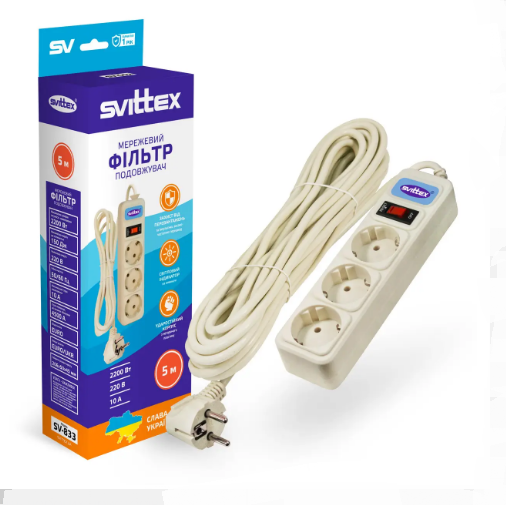 Фильтр сетевой SVITTEX на 3 розетки 5 м (24919888) - фото 1 Фильтр сетевой SVITTEX на 3 розетки 5 м (24919888) - фото 1