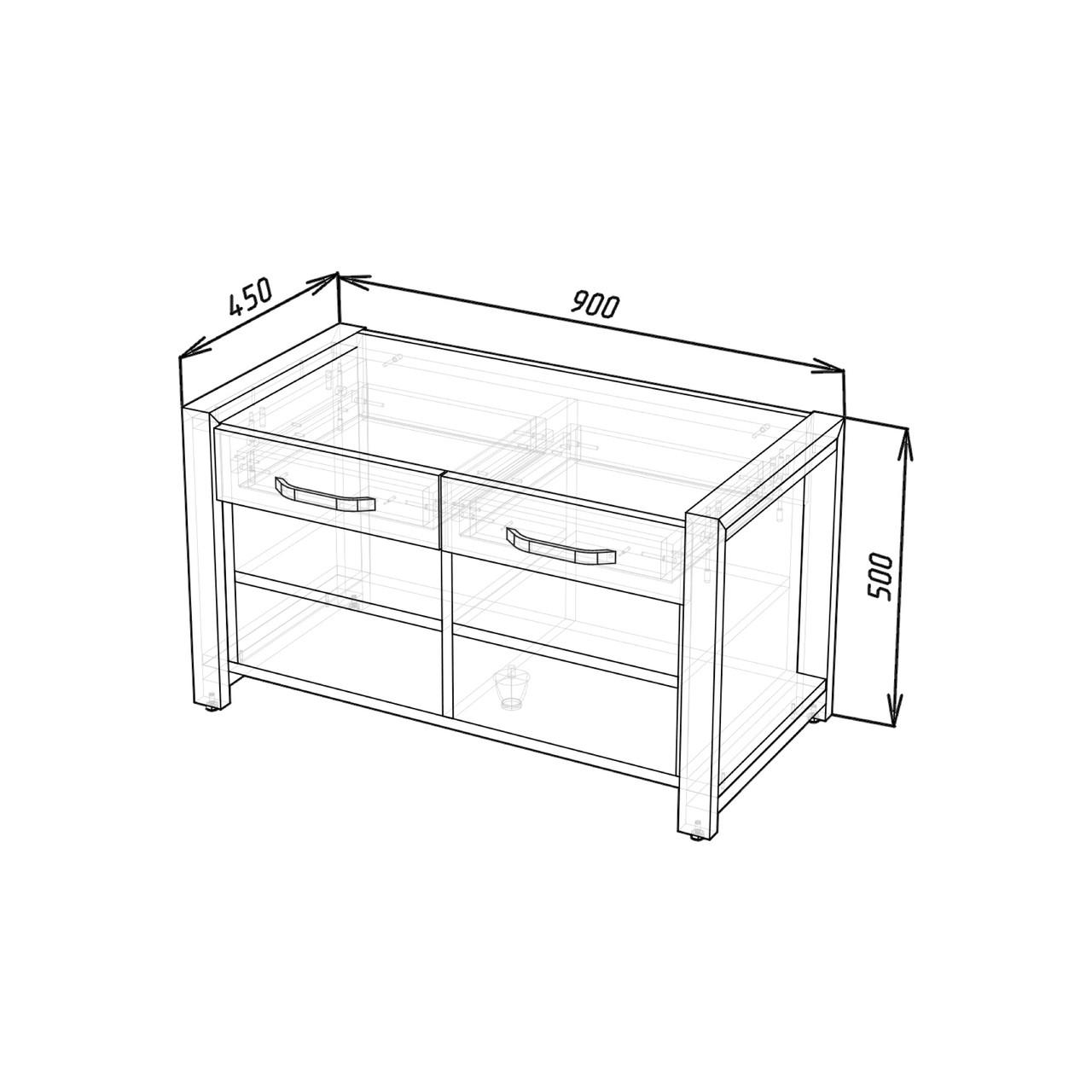 Тумба для спальни приставная с выдвижными ящиками и открытыми полками Loft Индастриал/Черный мет (000088438) - фото 2