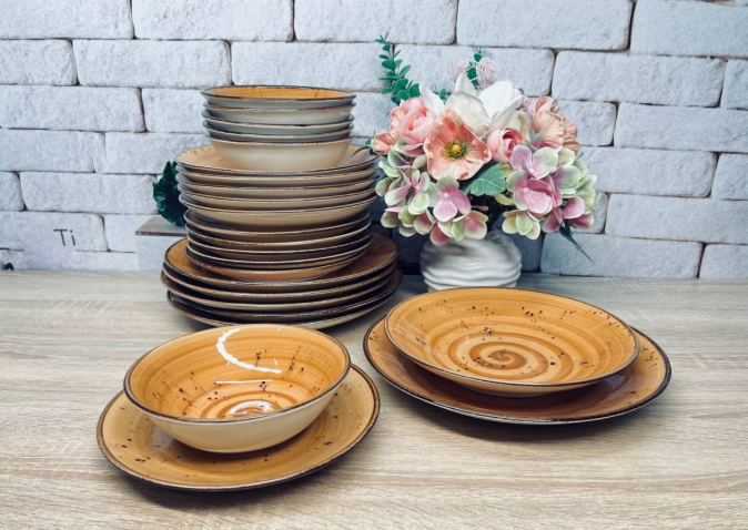 Сервиз столовый OMS TULU Spiral фарфор 6 персон 24 шт. Оранжевый (DN24-Spiral Kahwe) - фото 2 Сервиз столовый OMS TULU Spiral фарфор 6 персон 24 шт. Оранжевый (DN24-Spiral Kahwe) - фото 2