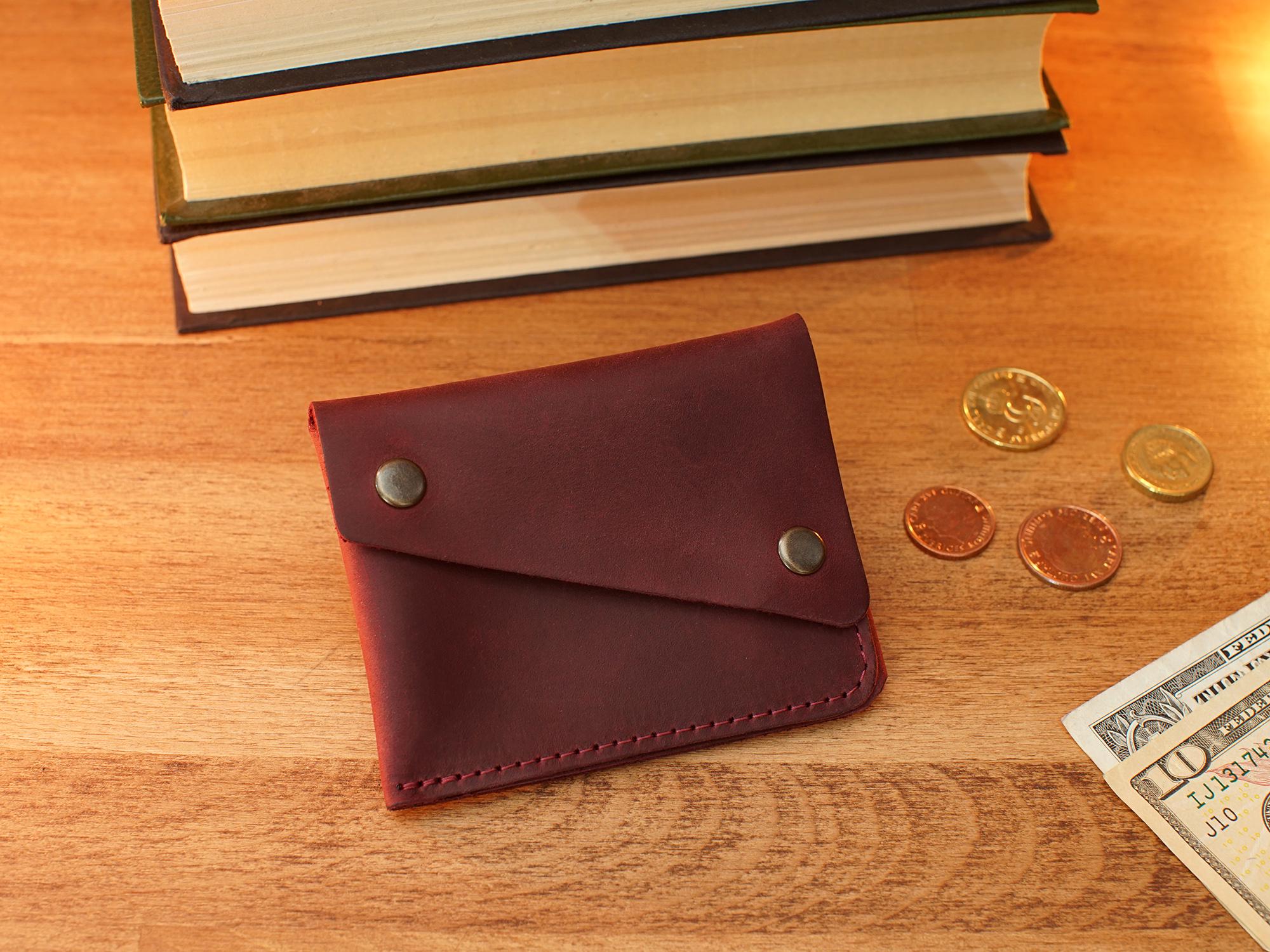 Гаманець для монет шкіряний з персоналізацією Бордовий (102817)