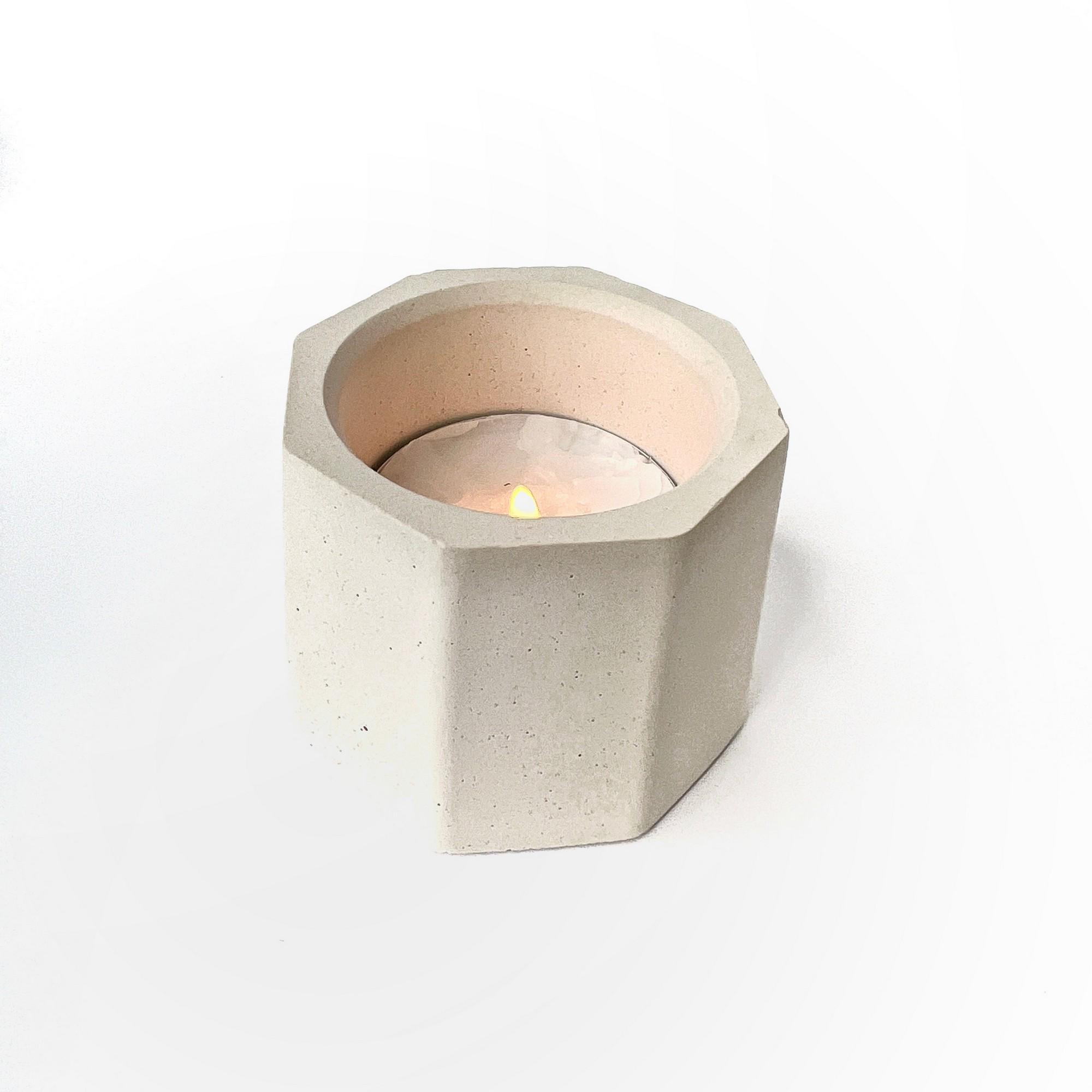 Подсвечник из гипса восьмиугольник со свечой-таблеткой Белый матовый (GPAN0001_41)